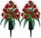 Artificial Cemetery & Memorial Flowers with Vase – Red Silk Rose Gravesite Bouquets, Outdoor Headstone Decoration, Long-Lasting Memorial Arrangement (2 Sets, 18 Heads)